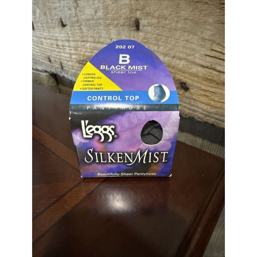 L'eggs Panty Hose Silken Mist Control Top Size B Black Mist Sheer Toe 2000 NEW